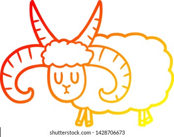 warm gradient line drawing of a cartoon long horned ram