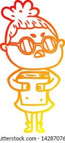 warm gradient line drawing of a cartoon annoyed woman