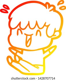 warm gradient line drawing of a cartoon laughing boy