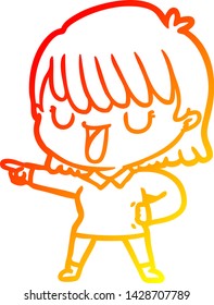 warm gradient line drawing of a cartoon woman
