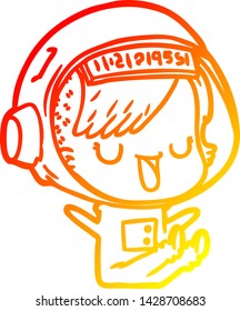 warm gradient line drawing of a cartoon astronaut woman