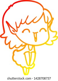 dibujo de línea de gradiente cálido de una chica elfo de caricatura