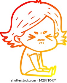 warm gradient line drawing of a cartoon angry girl