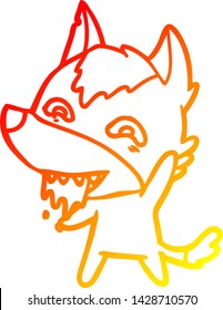 dibujo de línea de degradado cálido de un lobo hambriento de dibujos animados