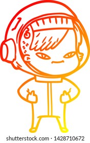 warm gradient line drawing of a cartoon astronaut woman