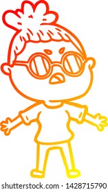 warm gradient line drawing of a cartoon annoyed woman