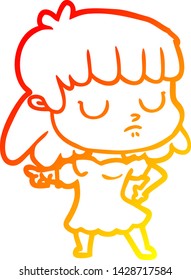 warm gradient line drawing of a cartoon indifferent woman