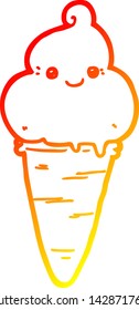 dibujo de línea de degradado cálido de un helado de dibujos animados