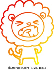 warm gradient line drawing of a cartoon angry lion