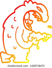 warm gradient line drawing of a cartoon halloween monster