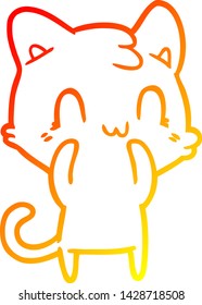 dibujo de línea de degradado cálido de un gato feliz de dibujos animados
