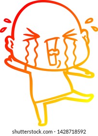 warm gradient line drawing of a cartoon crying bald man