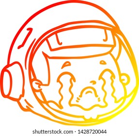 warm gradient line drawing of a cartoon astronaut face crying