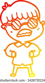 warm gradient line drawing of a cartoon boy wearing spectacles
