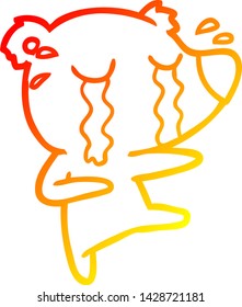 warm gradient line drawing of a cartoon crying bear