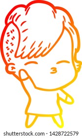 dibujo de línea de gradiente cálido de una niña de picoteo