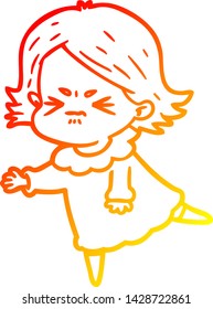 dibujo de línea de gradiente cálido de una mujer enojada