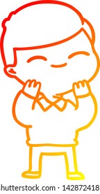 warm gradient line drawing of a cartoon smiling boy