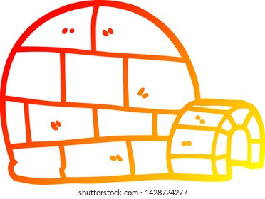 warm gradient line drawing of a cartoon winter igloo