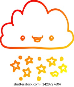 warm gradient line drawing of a cartoon storm cloud