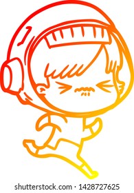 warm gradient line drawing of a cartoon space girl running
