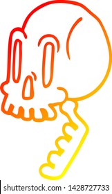 warm gradient line drawing of a cartoon green skull