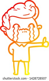 warm gradient line drawing of a cartoon man crying