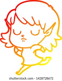 warm gradient line drawing of a cartoon elf girl