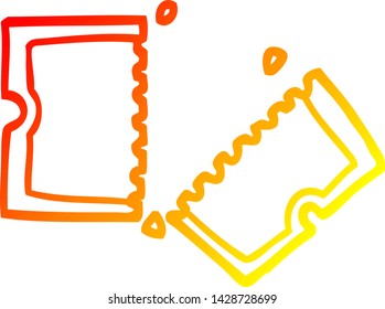 warm gradient line drawing of a cartoon movie ticket