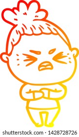 warm gradient line drawing of a cartoon angry woman