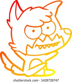 warm gradient line drawing of a cartoon grinning fox