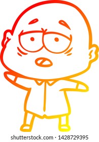 warm gradient line drawing of a cartoon tired bald man
