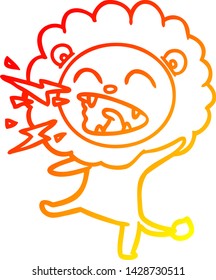 warm gradient line drawing of a cartoon roaring lion