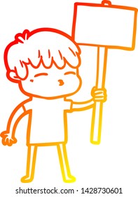 warm gradient line drawing of a cartoon curious boy