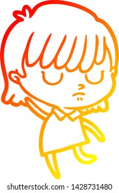 warme Farbverlauf-Linienzeichnung einer Cartoon-Frau