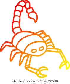 dibujo de línea de degradado cálido de un escorpión de dibujos animados