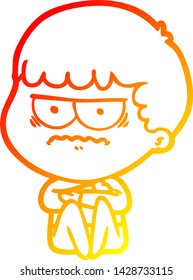 dibujo de línea de gradiente cálido de un hombre molesto de caricatura