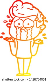 warm gradient line drawing of a cartoon crying man