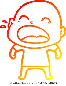 warm gradient line drawing of a cartoon shouting bald man