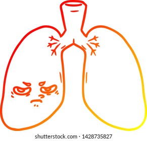 dibujo de línea de degradado cálido de una caricatura pulmones enojados