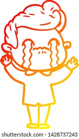 warm gradient line drawing of a cartoon man crying