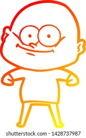 warm gradient line drawing of a cartoon bald man staring