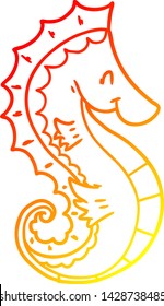 warme Farbverlauf-Linienzeichnung eines Cartoon-MeerPferdes