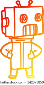 dibujo de línea de degradado cálido de un robot de dibujos animados