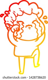 warm gradient line drawing of a cartoon man crying