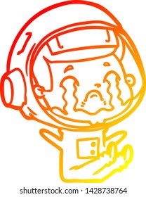 dibujo de línea de gradiente cálido de un astronauta llorando una caricatura