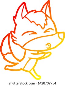 dibujo de línea de degradado cálido de un lobo de dibujos animados silbando
