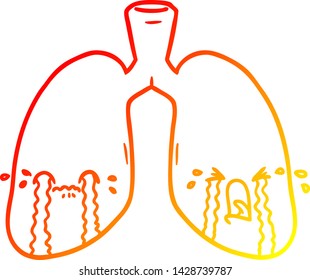 warm gradient line drawing of a cartoon lungs crying