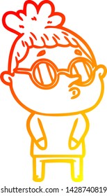 warm gradient line drawing of a cartoon woman wearing glasses
