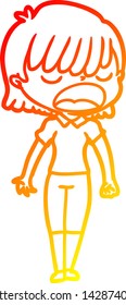 warm gradient line drawing of a cartoon woman talking loudly